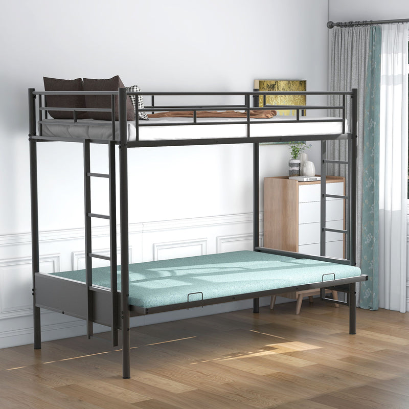Twin Over Full Bunk Bed, Multi Function - Black
