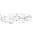 Modern Sectional Sofa With Ottoman, Round Bolster Armrests, Waist And Throw Pillows