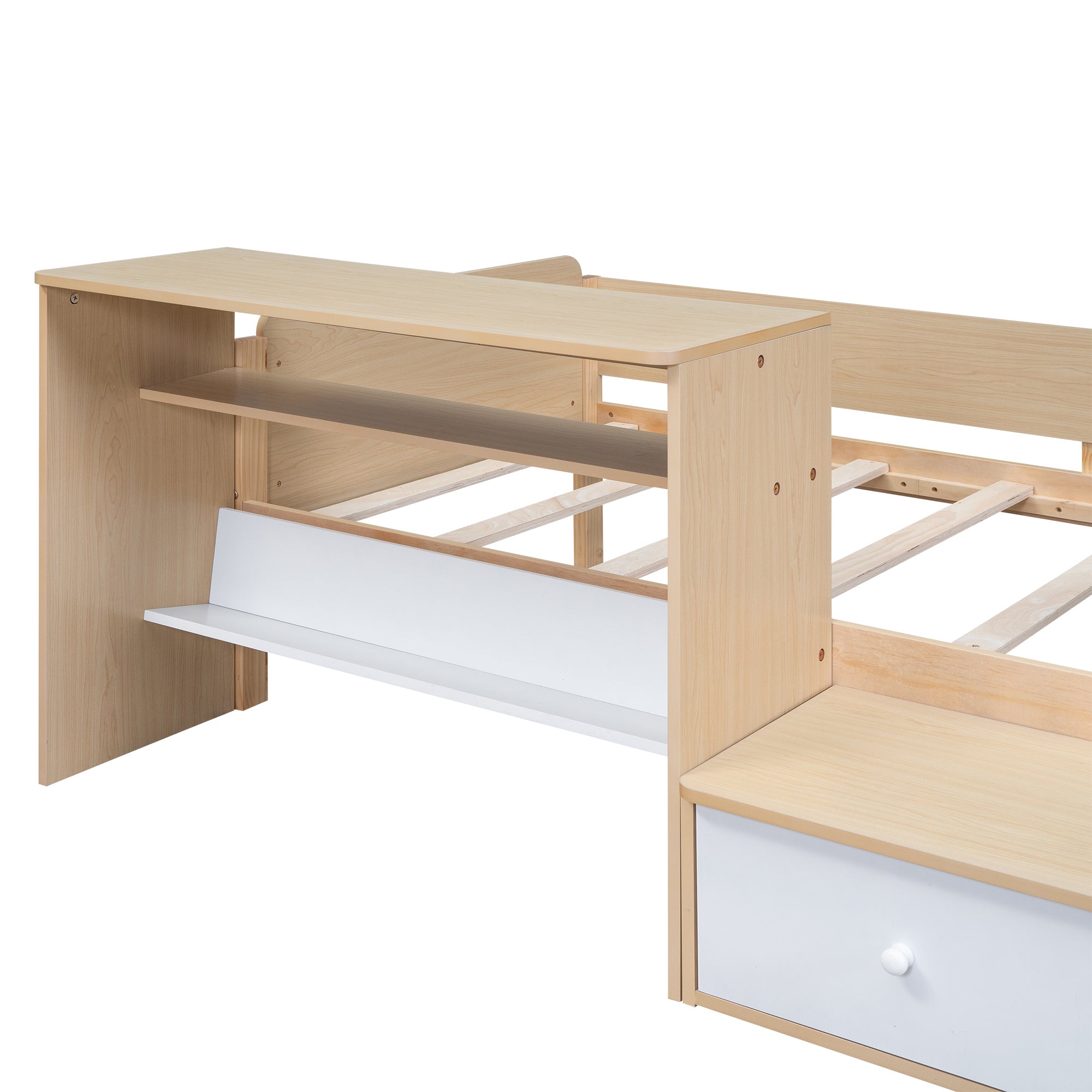 Wood Twin Size Platform Bed with 2 Drawers and 1 Chair&Desk Set, Natural+White - Atlantic Fine Furniture Melbourne FL