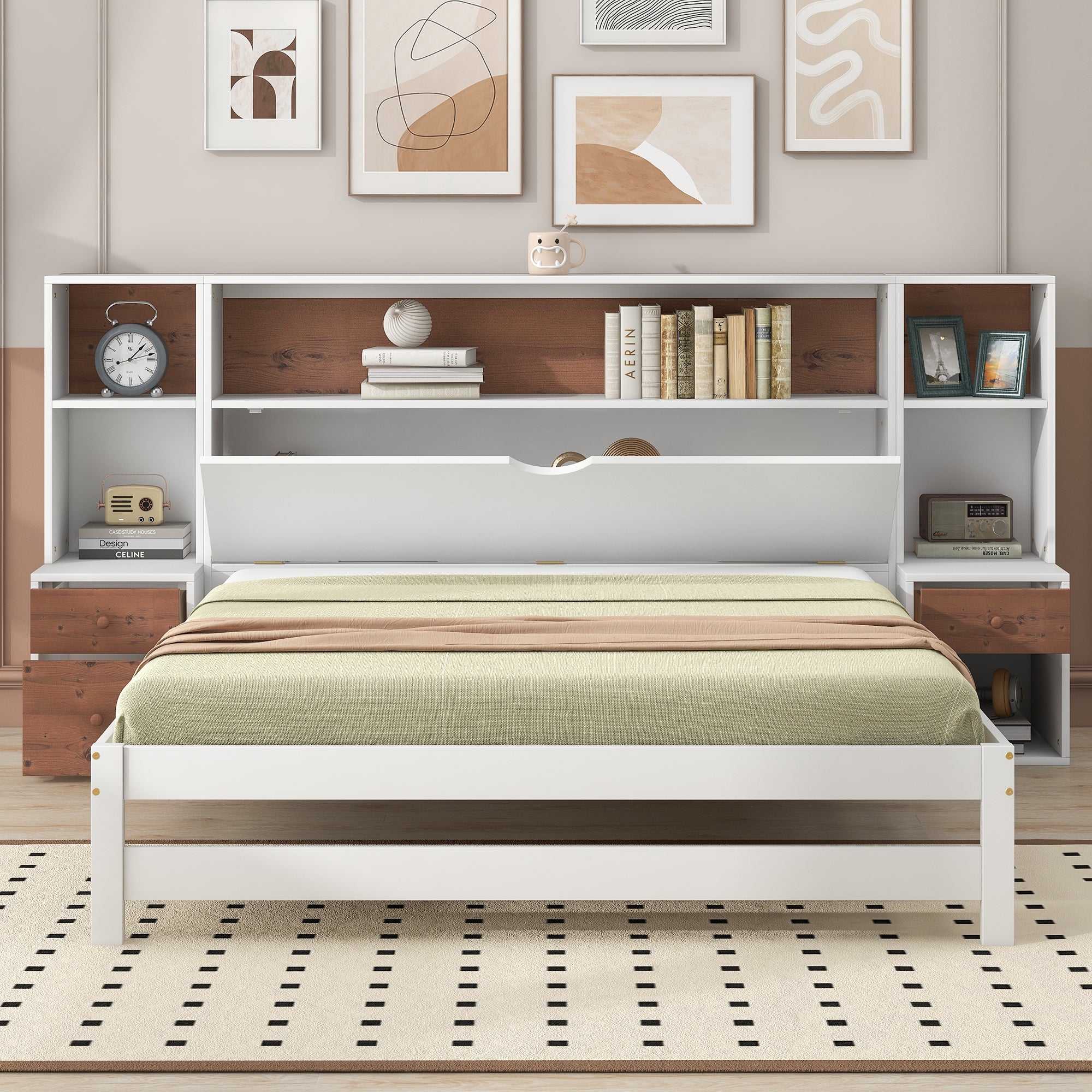 Full Size Platform Bed with Storage Headboard and Drawers, White - Atlantic Fine Furniture Melbourne FL