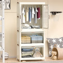Portable Wardrobe Closet Storage Organizer With Magnetic Doors And Hanging Rod - Cream White