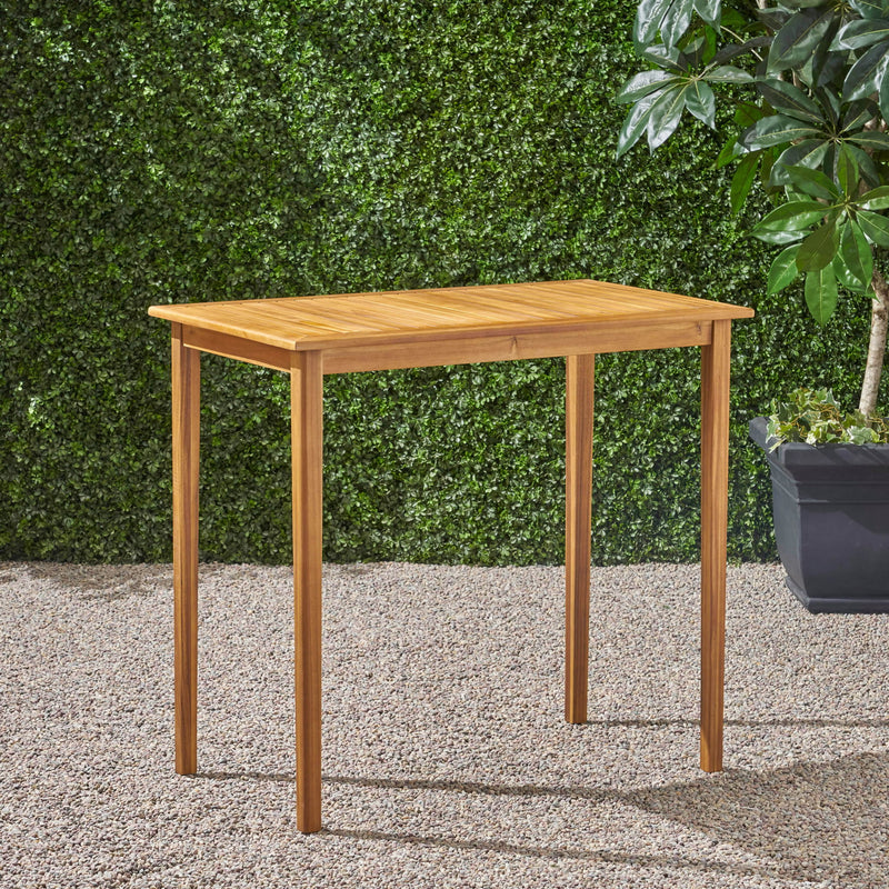Outdoor Minimalist Acacia Wood Rectangle Bar Table, Durable Hardwood - Teak