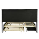 Full Size Upholstered Platform Bed with LED Frame, with Twin  Size Trundle and 2 drawers, Teddy Fleece, Gray