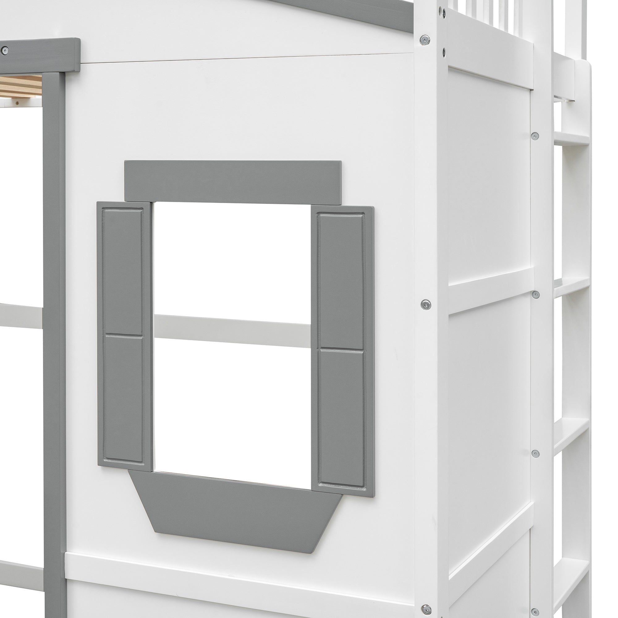 Twin Size House Loft Bed With Ladder-White+Gray Frame - Atlantic Fine Furniture Melbourne FL