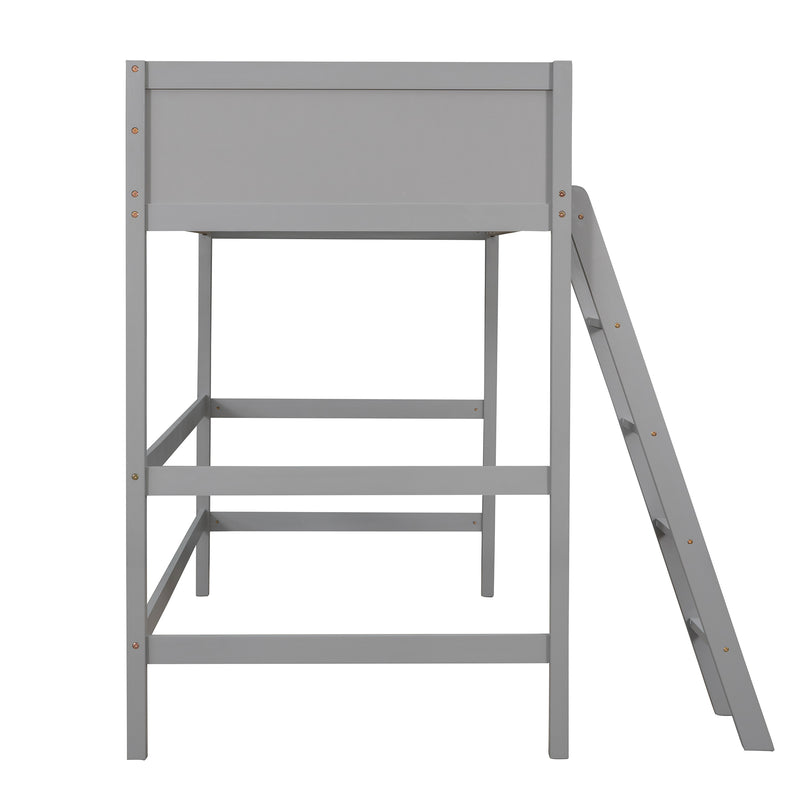 Solid Wood Twin Size Loft Bed with Ladder(Gray)(OLD SKU: WF191903AAE)