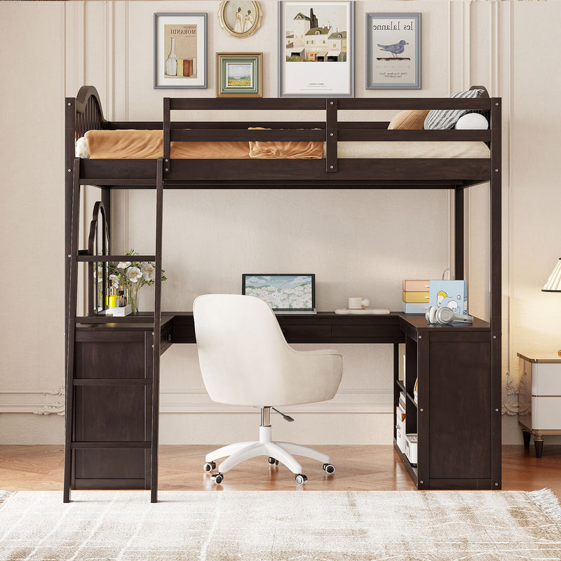 Loft Bed With Drawers, Cabinet, Shelves With Desk