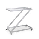 Modern Z Shaped Bar Cart With Tempered Glass Shelves - Silver