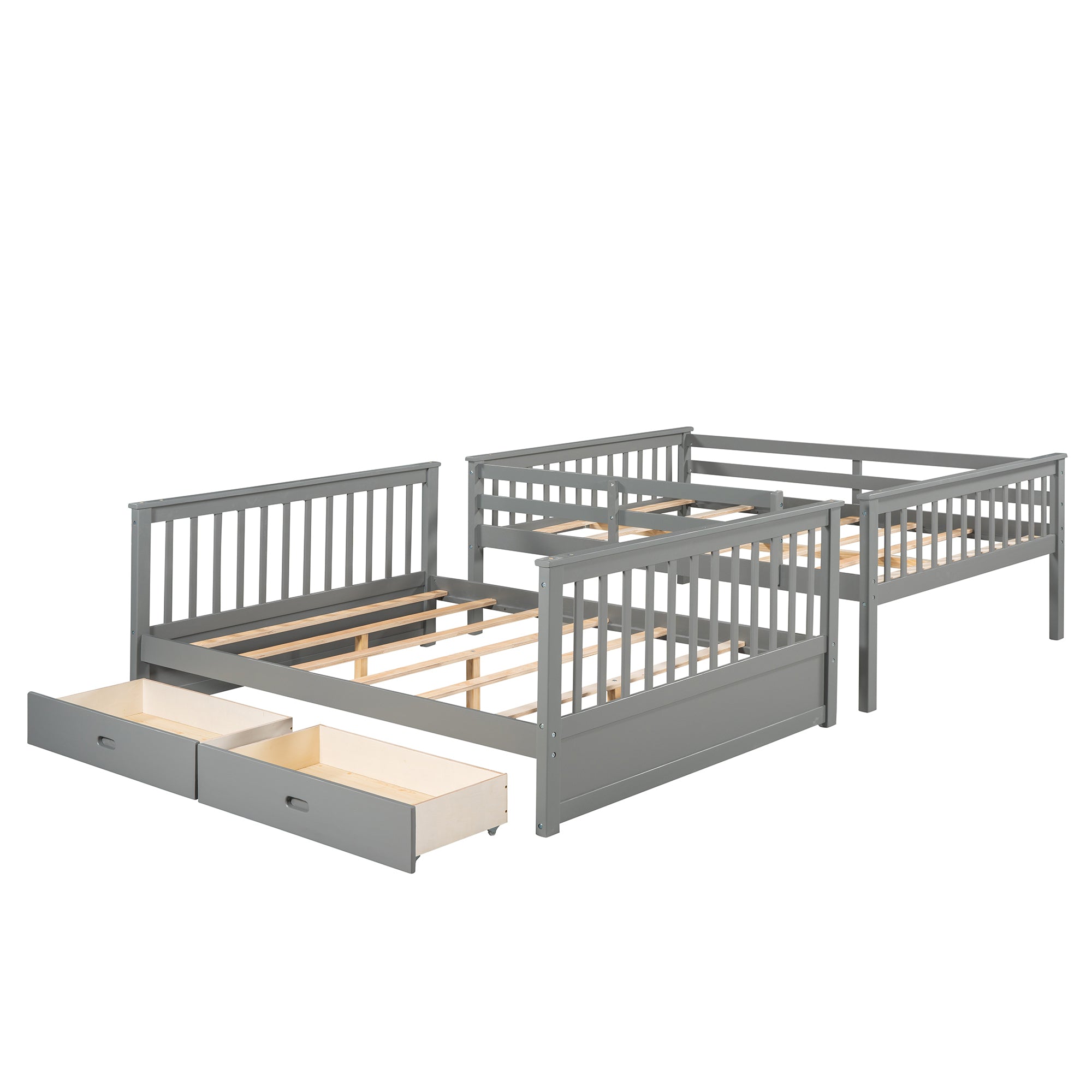 Full-Over-Full Bunk Bed with Ladders and Two Storage Drawers (Gray)(OLD SKU:LT000365AAE) - Atlantic Fine Furniture Melbourne FL