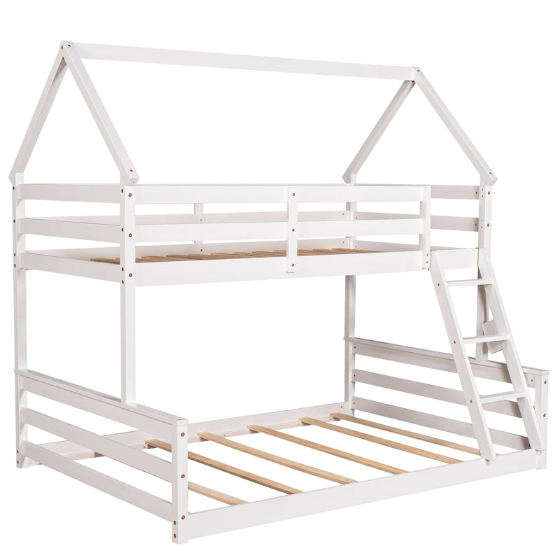 Twin Over Full House Bunk Bed With Built-In Ladder