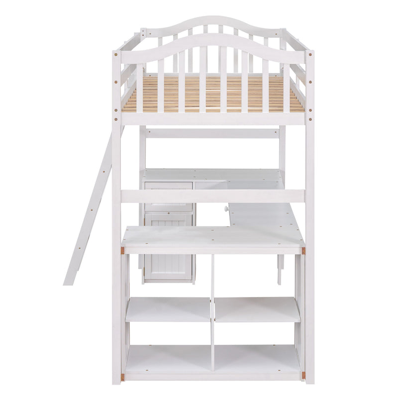 Loft Bed With Drawers, Cabinet, Shelves With Desk