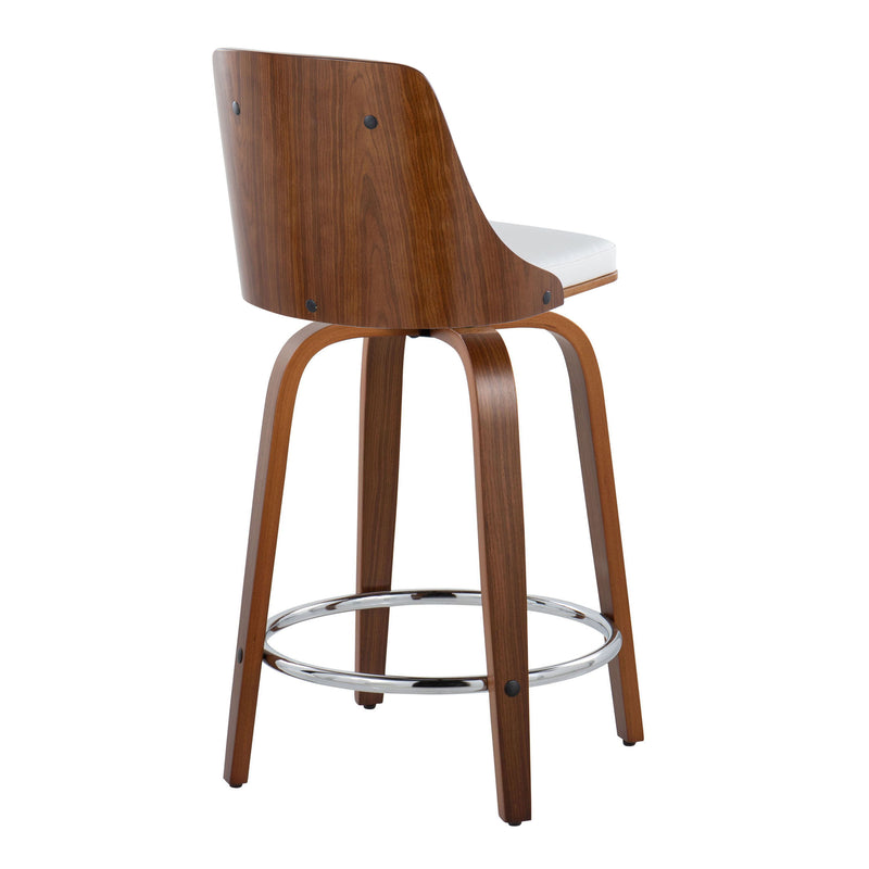 Gianna - Mid-Century Modern Fixed Height Stool With Swivel With Round Footrest (Set of 2)