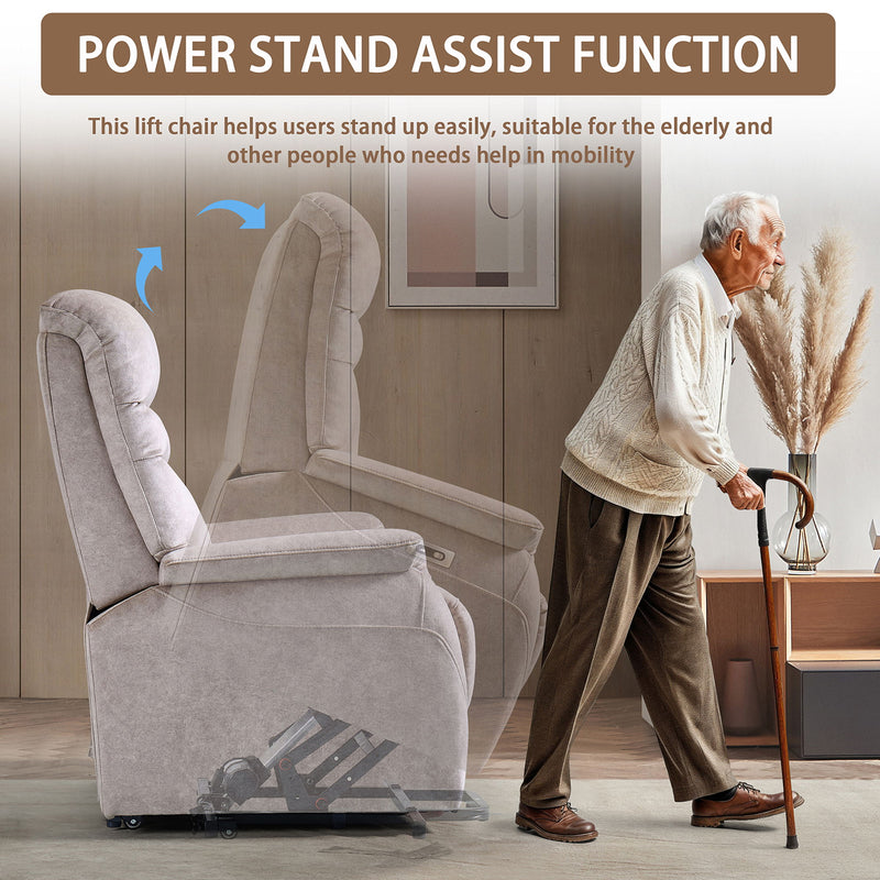 Comfortable Electric Lift Chair, Made Of High Grade Leather, Provides Full Body Support And Convenient Remote Control Operation, Making It An Ideal Choice For The Elderly And Those With Limited Mobili - Light Gray