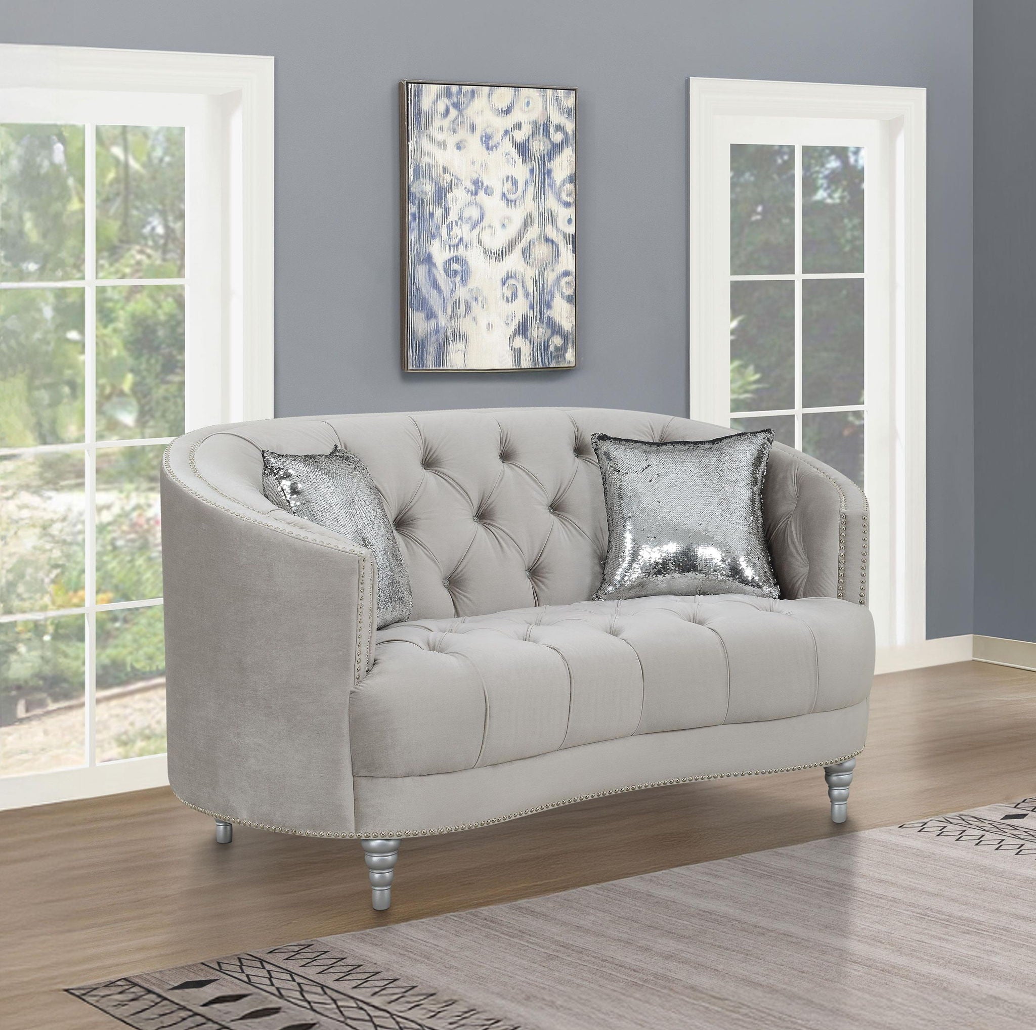 Avonlea Upholstered Sloped Arm Loveseat Grey Velvet