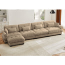 Modern Sectional Sofa With Ottoman, Round Bolster Armrests, Waist And Throw Pillows