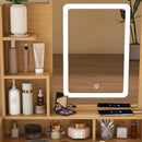 Vanity Table With LED Mirror, Power Outlet, Hairdryer Holder & Padded Stool, Compact Dressing Desk For Small Bedrooms - Wood