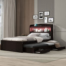 Platform Bed With LED Headboard, Charging Station, Trundle And 2 Drawers