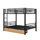 Full Size Convertible Bunk Bed With 2 Drawers Durable - Black