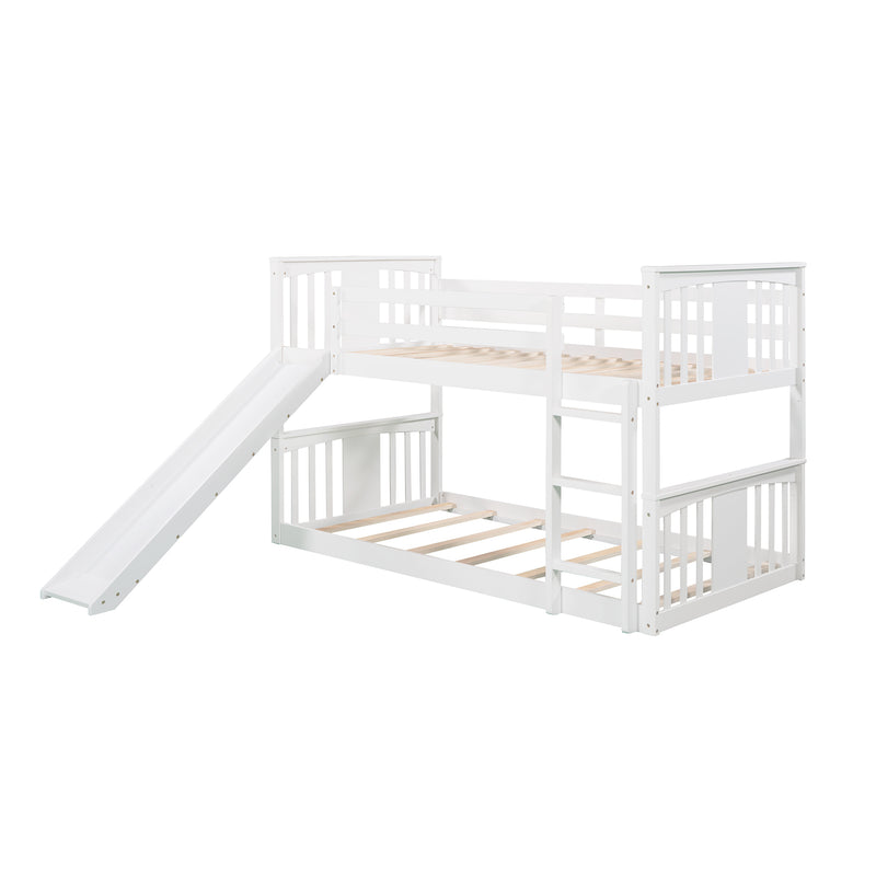 Twin Over Twin Bunk Bed with Slide and Ladder, White (Old SKU：LP000108AAK)