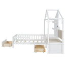 House Bed With Upholstered Sofa, Wireless Charging Station, Shelves And 2 Drawers