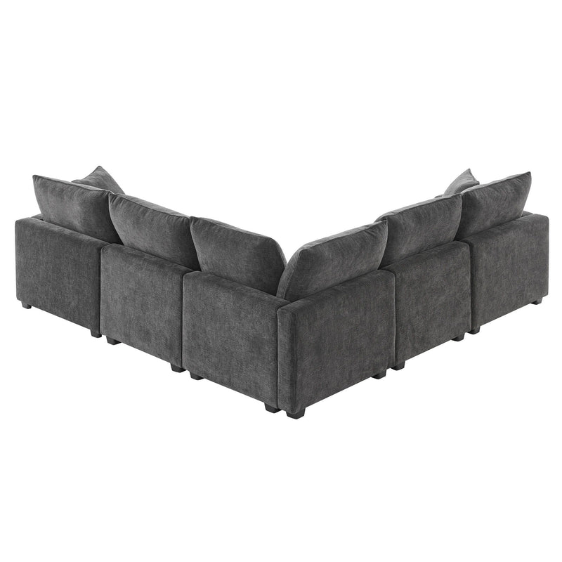 Modern L Shape Modular Sofa, 5 Seat Chenille Sectional Couch Set With 2 Pillows Included, Freely Combinable Indoor Funiture For Living Room, Apartment, Office