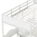 Full Over Twin & Twin Bunk Bed Metal Triple Bed With Nightstand and Guardrails. White, 96.9'' L x 76'' W x 69'' H