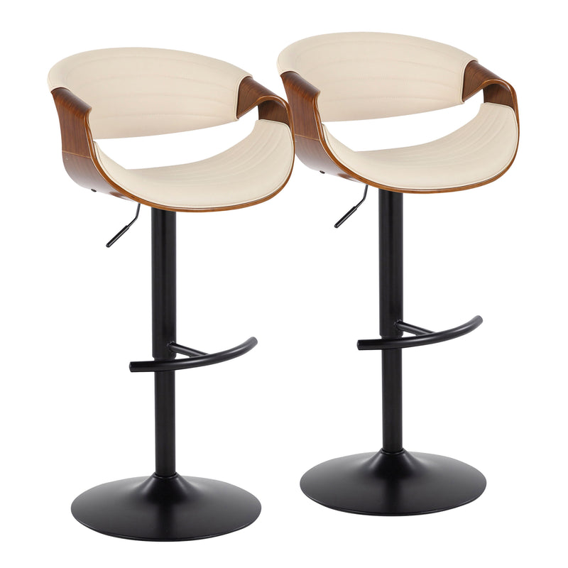 Symphony - Mid Century Modern Adjustable Barstool With Swivel With Rounded T Footrest (Set of 2)