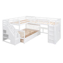 L Shaped Bunk Bed With 3 Drawers, Portable Desk And Wardrobe