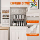 Farmhouse Style Pantry Cabinet With Drawer 2 Cabinets & 6 Door Shelves Adjustable Shelves Freestanding Cupboard - White
