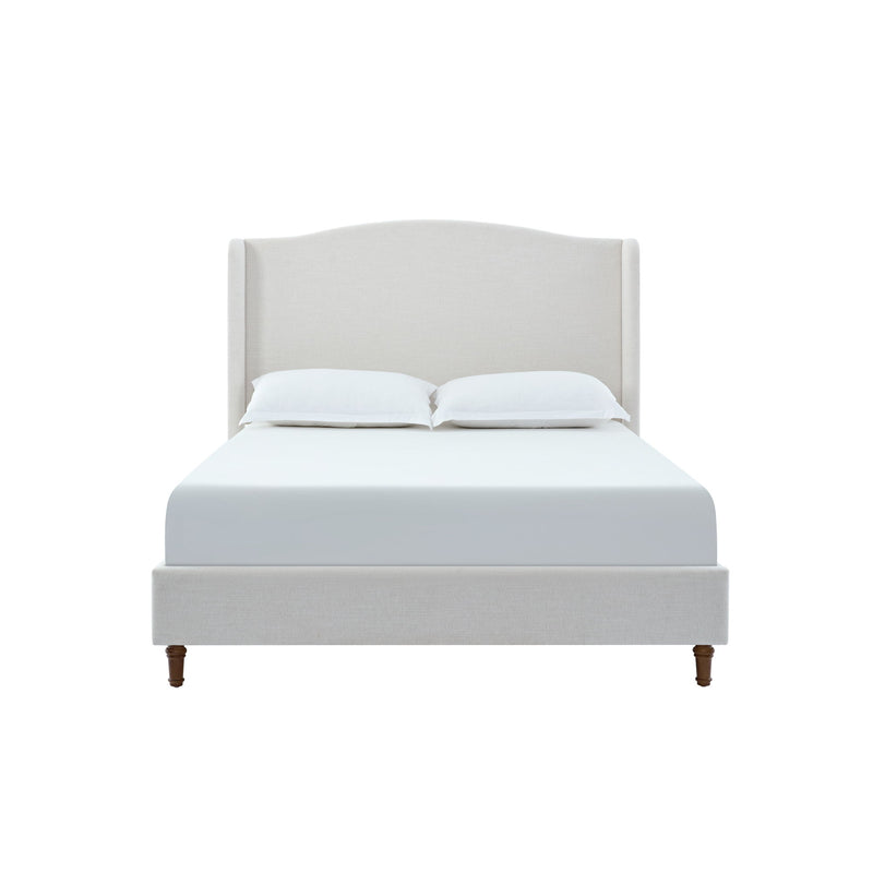 Hannah - Upholstered Wingback Bed Size / Tall Headboard Upholstered King Bed / Premium Textured Canvas Chenille Look / Minimalist Designs / No Box Spring Needed