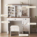 Rustic Farmhouse Makeup Vanity Desk With Sliding Mirror, LED Lights, And Charging Socket - White