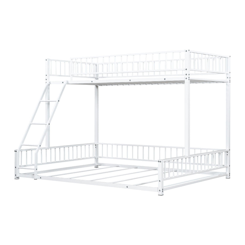 Bunk Bed Frame With Ladder And Safety Guardrails