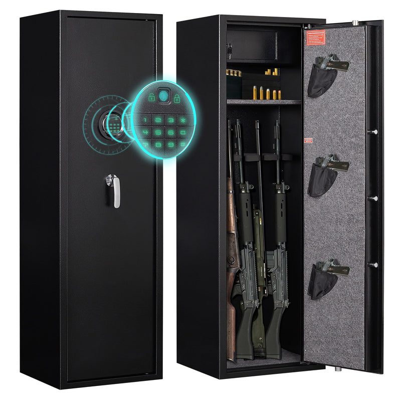 Large Steel Gun Cabinet, With Smart Combination Lock, Smart Alarm, Led Lights, Dividers And Gun Pouches, Is Anti-Smashing - Black