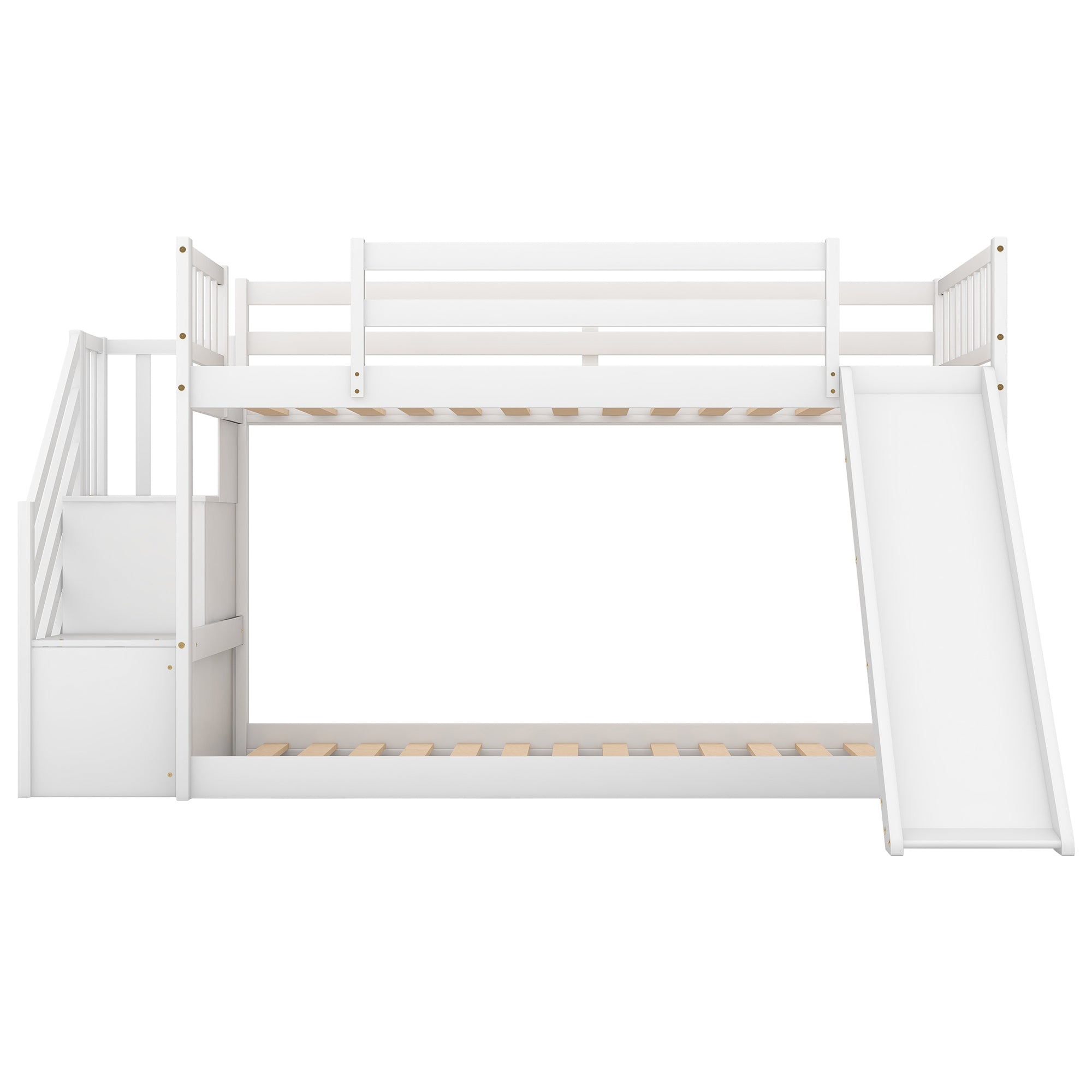 Twin over Twin Bunk Bed with Convertible Slide and Stairway, White - Atlantic Fine Furniture Melbourne FL