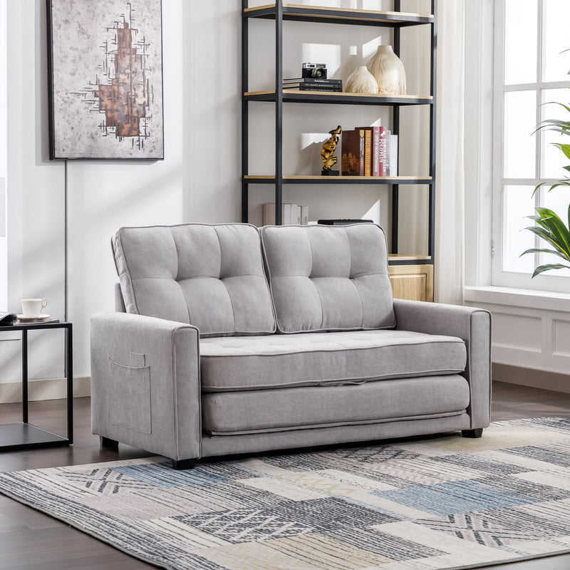 Loveseat Sofa With Pull-Out Bed Modern Upholstered Couch With Side Pocket For Living Room Office