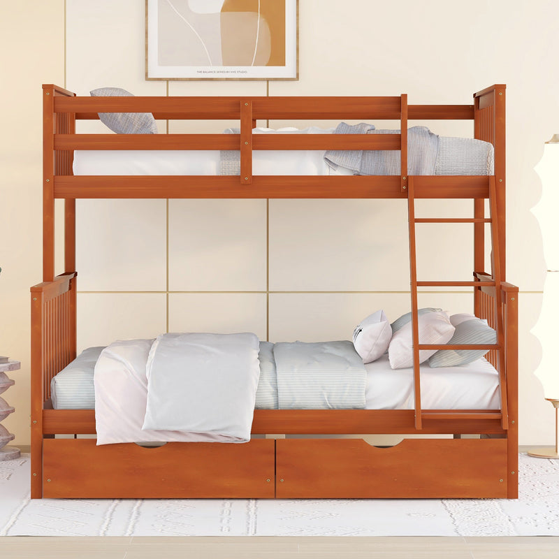 Twin-Over-Full Bunk Bed with Ladders and Two Storage Drawers (Walnut) { old sku:LT000165AAD}