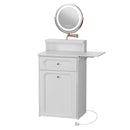 Makeup Vanity Desk With Round Mirror And Lights, 2 In 1 Nightstand, Dressing Table With A Chair - Antique White