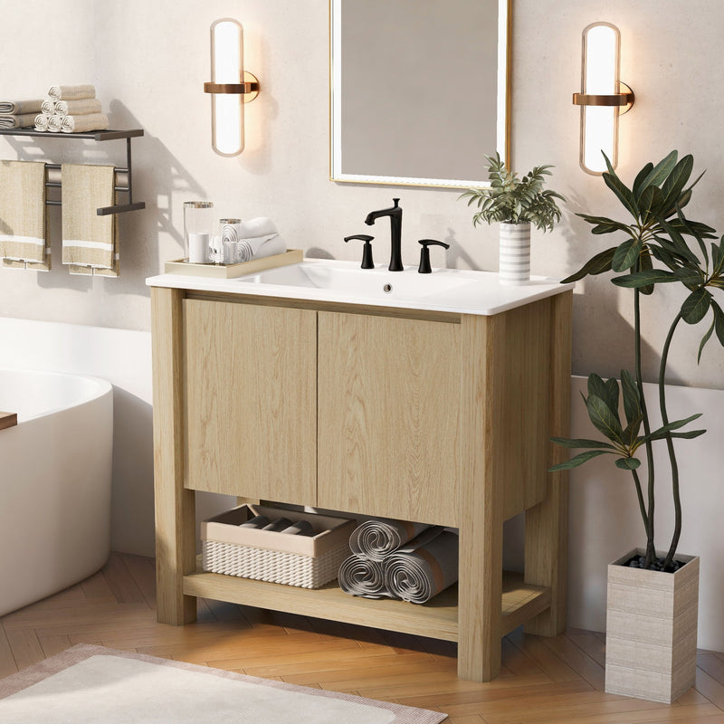 Modern Bathroom Vanity With Rectangle Ceramic Sink, Soft Closing Doors