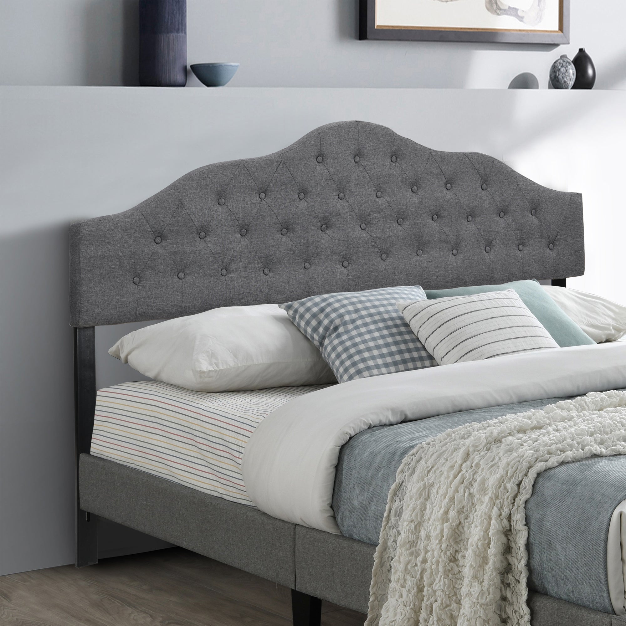 Upholstered Headboard, Adjustable Headboards for King Size Bed, Modern Breathable Fabric with buttons, Adjustable Height from 55.9" to 63.78", Grey Linen - Atlantic Fine Furniture Melbourne FL