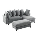 Upholstered L Shaped Sectional Sofa With Storage, Movable Ottoman, And 6 Throw Pillows