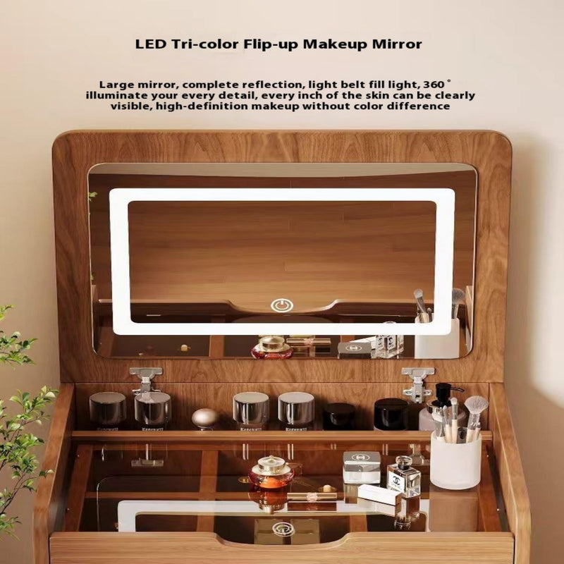 3 In 1 Vanity Desk With Flip Top Mirror, Compact Makeup Table With Glass Top And 3 Drawers