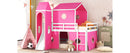 Full Size Bunk Bed with Slide Pink Tent and Tower - Pink