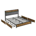 Contemporary Bed Frame With Storage Headboard, Charging Station, LED Lights
