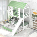 Twin Over Twin House Bunk Bed With Convertible Slide And Trundle - White