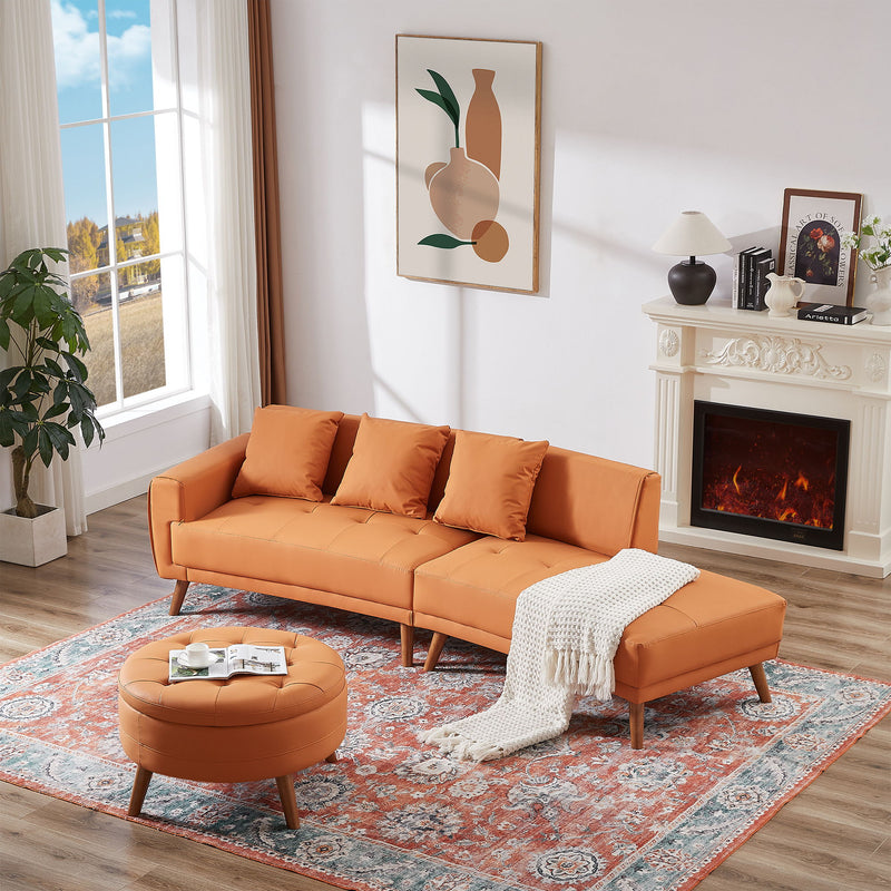 Contemporary Sofa Stylish Sofa Couch With A Round Storage Ottoman And Three Removable Pillows For Living Room