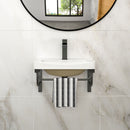 Wall Mounted Rectangular Bathroom Sink With 304 Stainless Steel Towel Bar & Overflow - White