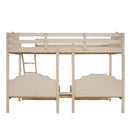 Full Over Twin & Twin Bunk Bed, Velvet Triple Bunk Bed with Drawers and Guardrails, Beige
