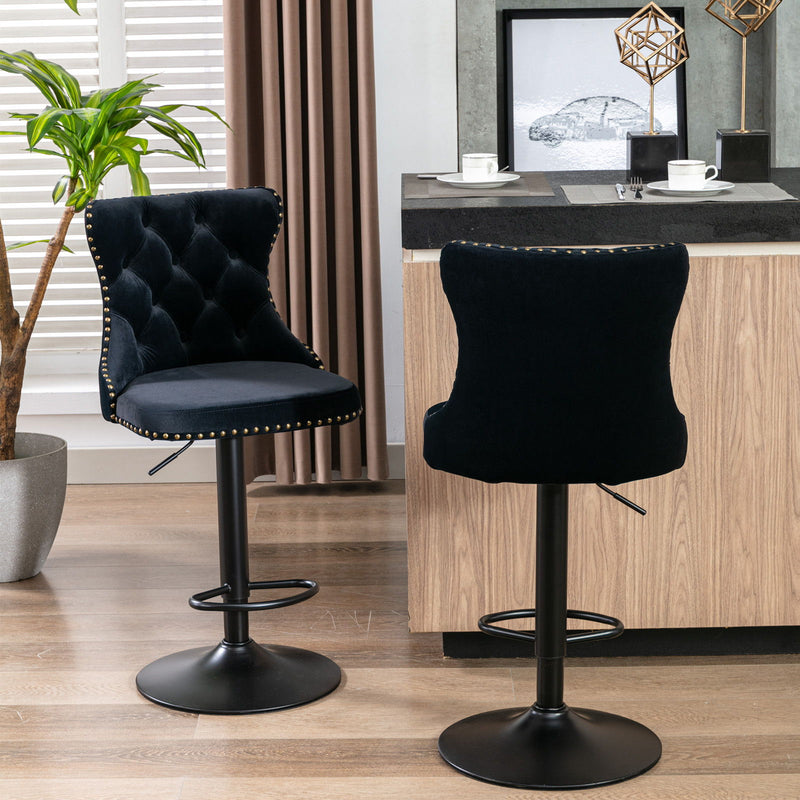 Swivel Velvet Barstools Adjusatble Seat Height, Modern Upholstered Bar Stools With Backs Comfortable Tufted For Home Pub And Kitchen Island (Set of 2)