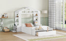 Twin Size House Bed with Bench, Socket and Shelves, White