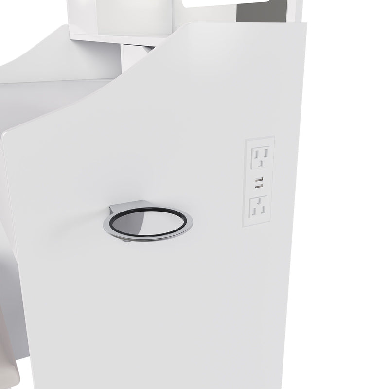 3 Color LED Vanity Mirror With Stool, 2 Drawers & 5 Storage Cabinets, Adjustable Lighting - White