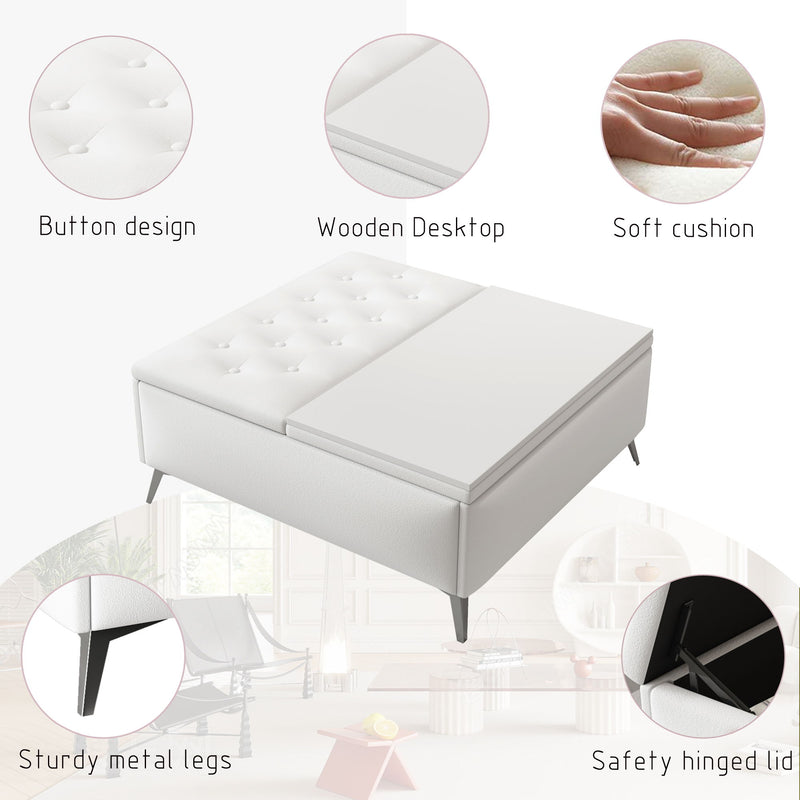 Modern Square Storage Ottoman Coffee Table With Lift-Top Design
